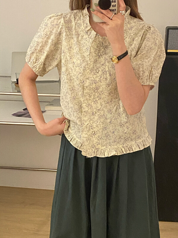 [tototellme] Korean floral V-neck shirt 20481# HBx