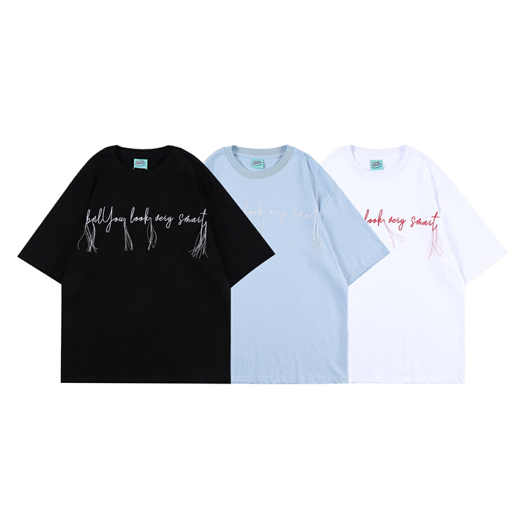 [BNL] embroidered tassel letter short sleeve T-shirt 719# ZZL