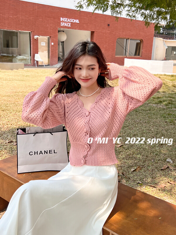 goods in stock! New year in early spring! [O MI] French retro soft hollowed out sweater (anti pilling cotton 100%) 30728# HBx