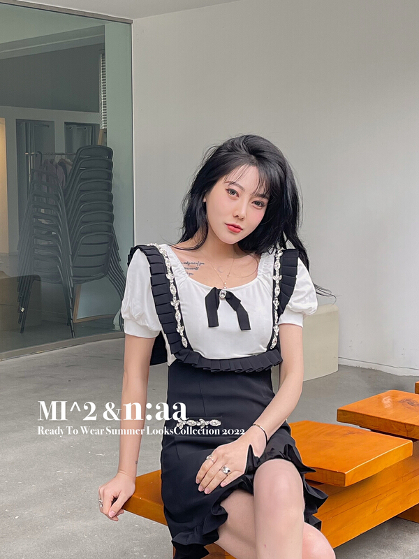 New in early summer! [mi2] bow top + design dress suit e9252# JJ