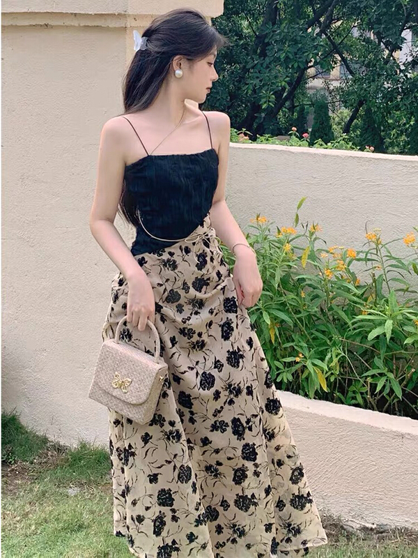 [Huaxi] new Chinese style retro splicing sling floral dress 9077# PCZ