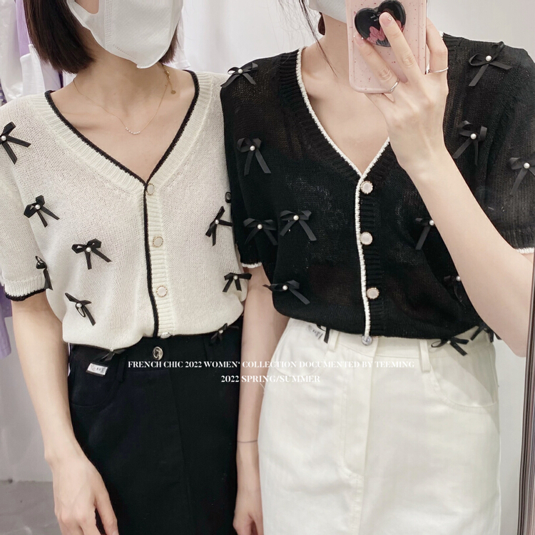 [teem ing] French bow V-neck warm sweater 22t196# hjy