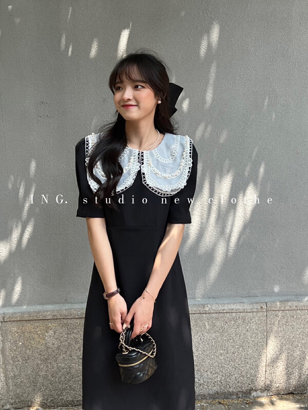 [ing] sweet temperament pearl doll neck dress ing-7673# HBx