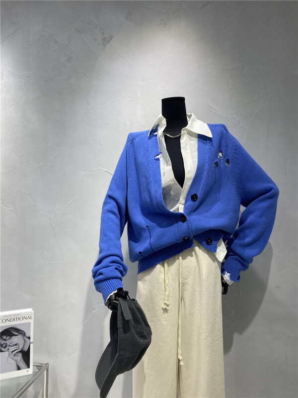 Cxdhh / new in early spring! [strict selection - planting grass and growing trees] V-neck clean color temperament knitted cardigan xc12-80190# JJ