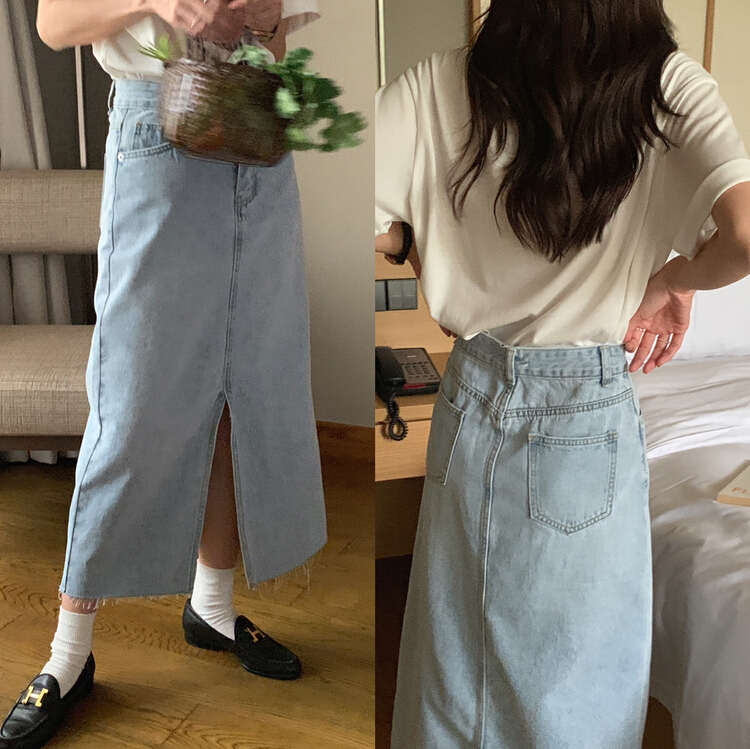 New in early summer! [meet me] wool slit washed denim skirt 61175# ll