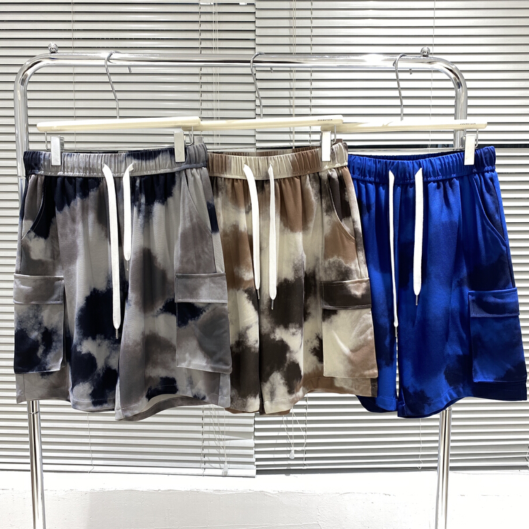 [z.w] casual shorts 7109# ZZL with ribbon rice grain grid tie dyed fabric