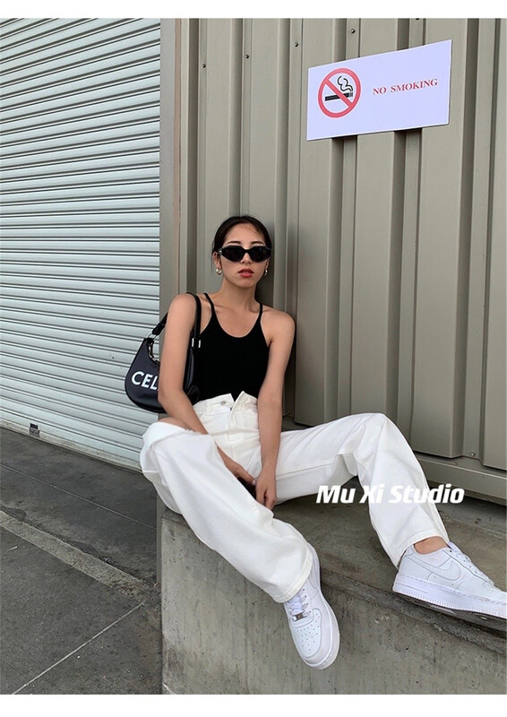 [Muxi] pierced solid color versatile jeans 8829# LSL