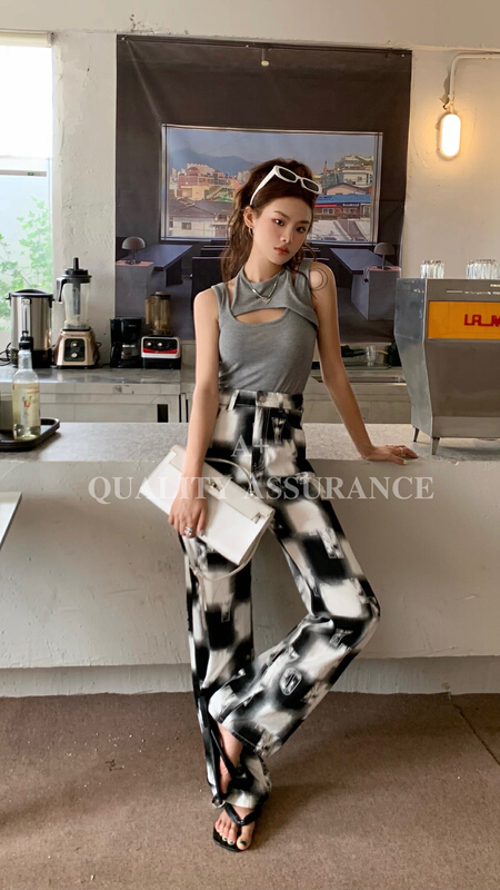 [a +] check letter trend straight leg wide leg jeans 031# WPL