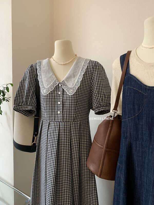 [Imiss] retro niche stitched lace Plaid Dress cx3339# LSW