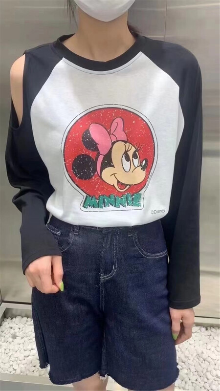 [Muzi family] loose and versatile cartoon Mickey Print Long Sleeve T-shirt 66927# XYY