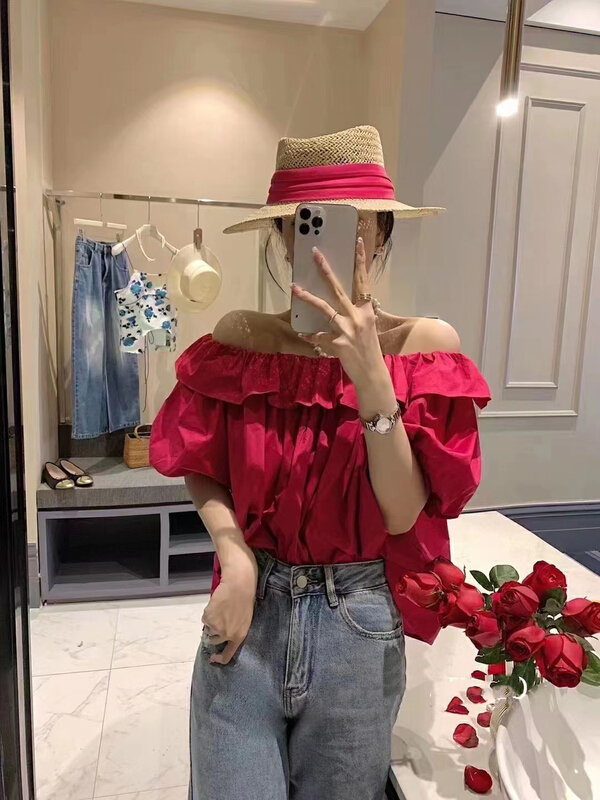 [MI] Korean fashion flounced one shoulder shirt 9546# PCZ