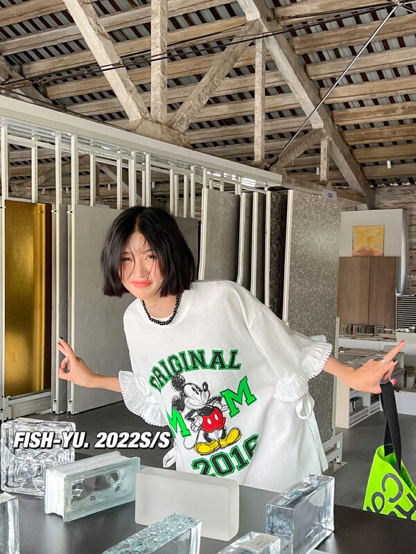 New in early summer! [fish Yu] crew neck loose print short sleeve T-shirt 22109# LSL