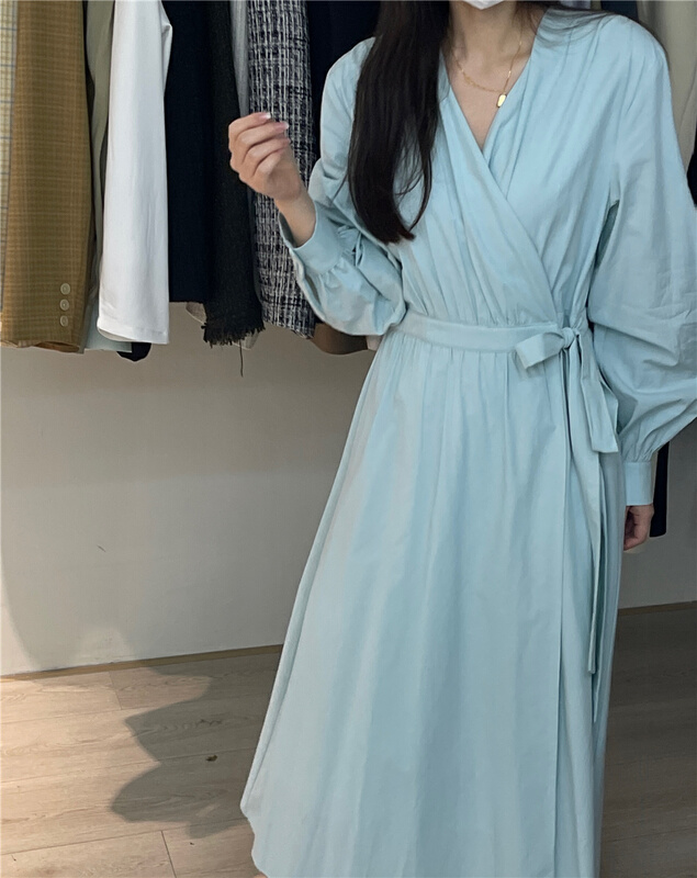 goods in stock! New year in early spring! [bluepops] bandage V-neck versatile dress a2125# zxl
