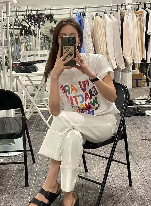 [IU room] Korean round neck letter graffiti short sleeve T-shirt 2118# XYY