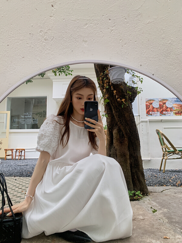 goods in stock! New in early summer! [hempure] bubble sleeve simple loose dress s22201101# lwy