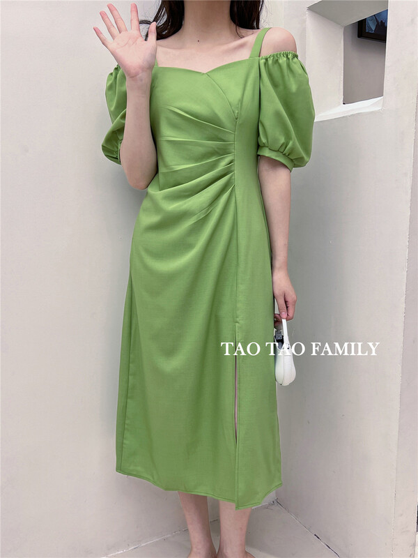 [Taotao family] fashion solid color medium length dress 3650# lwy