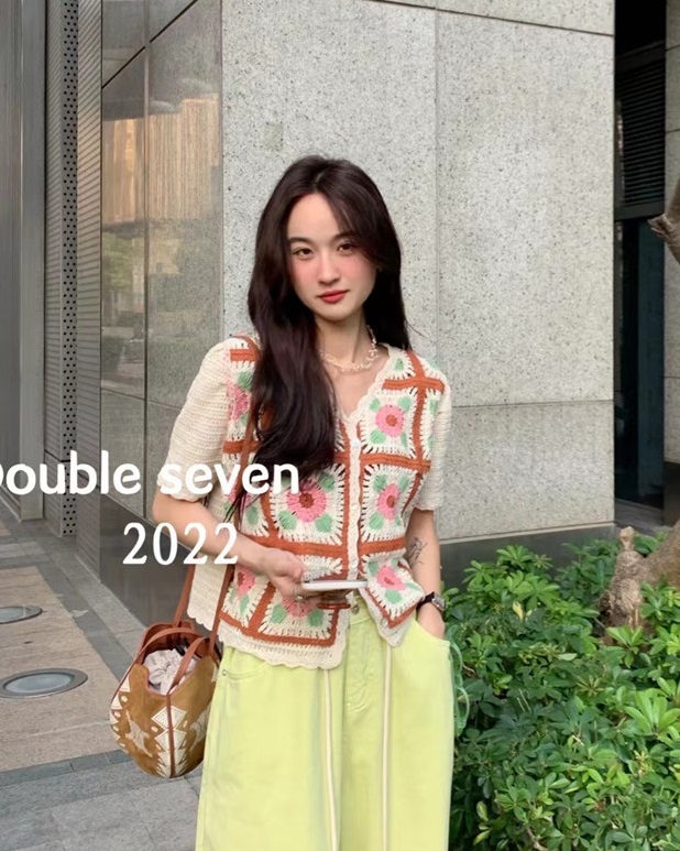 [double seven] Korean hook design short sleeved shirt ys1-8604# zxx
