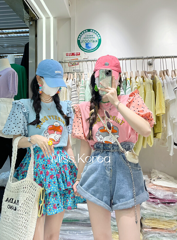 [Miss Korea] gentle and lovely mosaic wave dot short sleeve T-shirt (T-shirt only) 6662# HBx