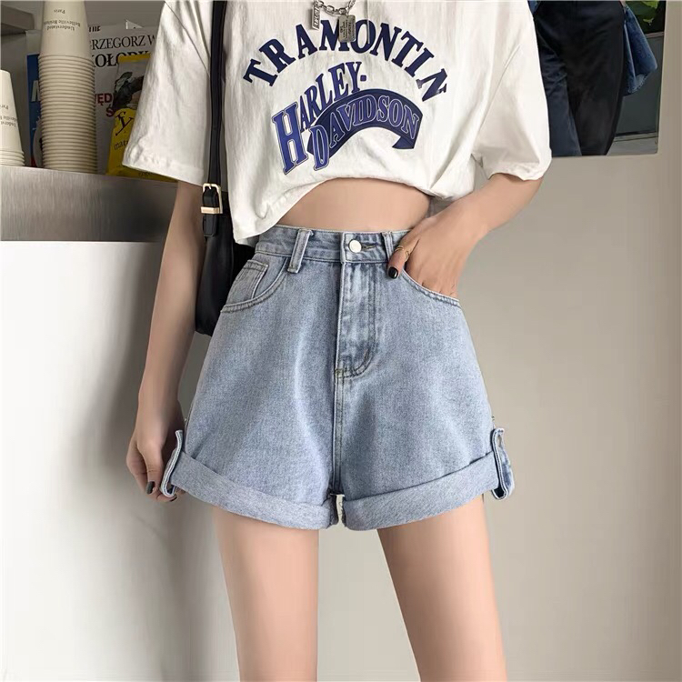 [thousand degrees] high waist Korean washed denim shorts 8076# LSW