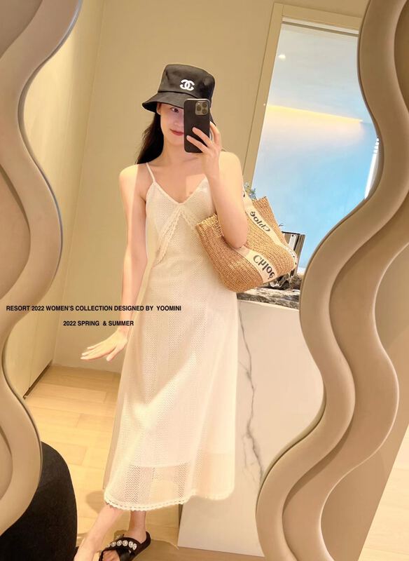 New in early summer! [yoomini] Korean simple long suspender dress x12429# WPL