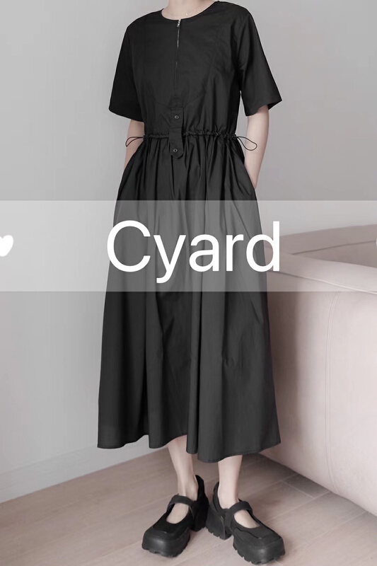 [cyard] Korean style waist closing short sleeve dress 90033# L