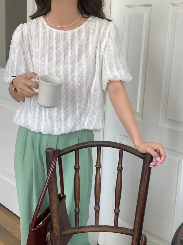 [feeding] Korean style texture bubble sleeve short shirt 8891-a6# cqw