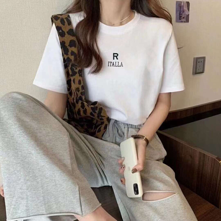 [three thousand gold] letter embroidered loose short sleeve T-shirt 00212# ll