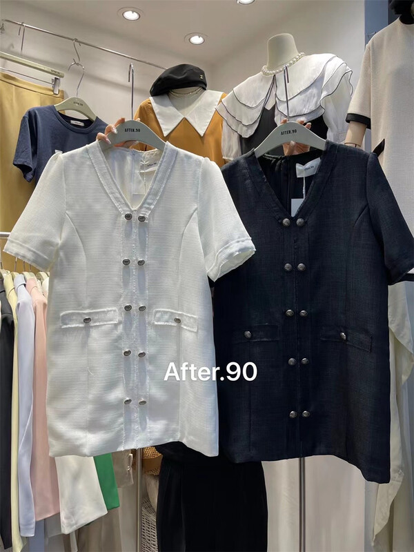 [after. 90] small fragrance V-neck loose dress 6620# ll