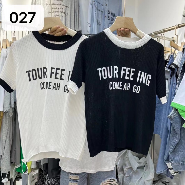 [embroidered on the left] Korean Quzhu ice silk letter short sleeve T-shirt 027# L