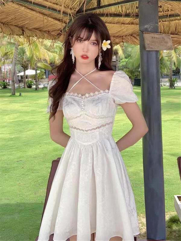 New year in early spring! [tangtangjia] Korean French short sleeved high waist dress 2883# PCZ