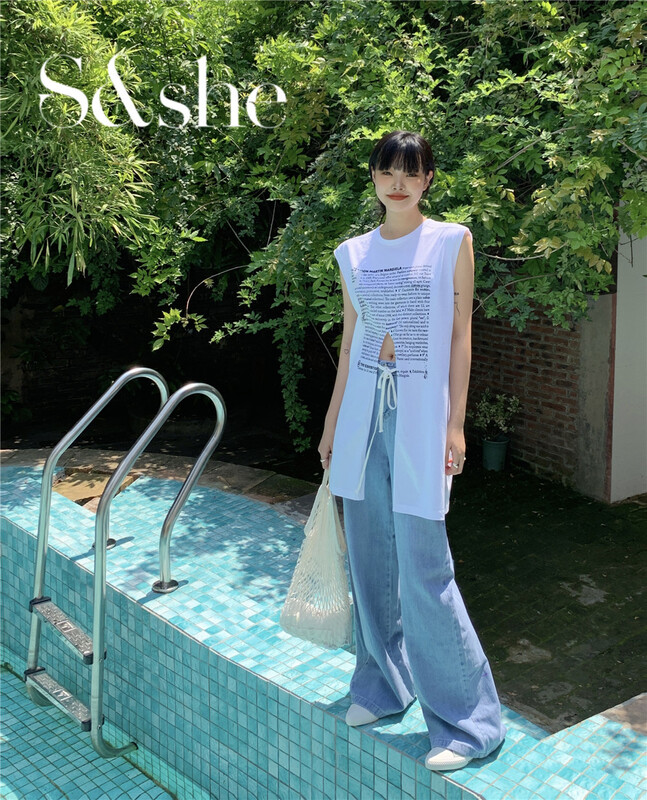[she] loose slit medium length vest / sling 1199a# XJ