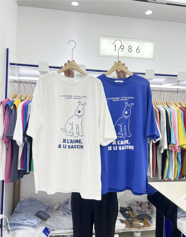 New in early summer! [1986] puppy print loose Vintage short sleeve T-shirt c788# LSL