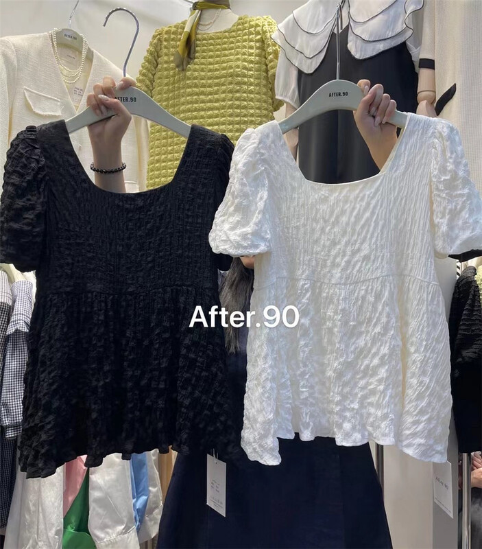 goods in stock! [after. 90] lady square neck bubble sleeve blouse 6630# ll
