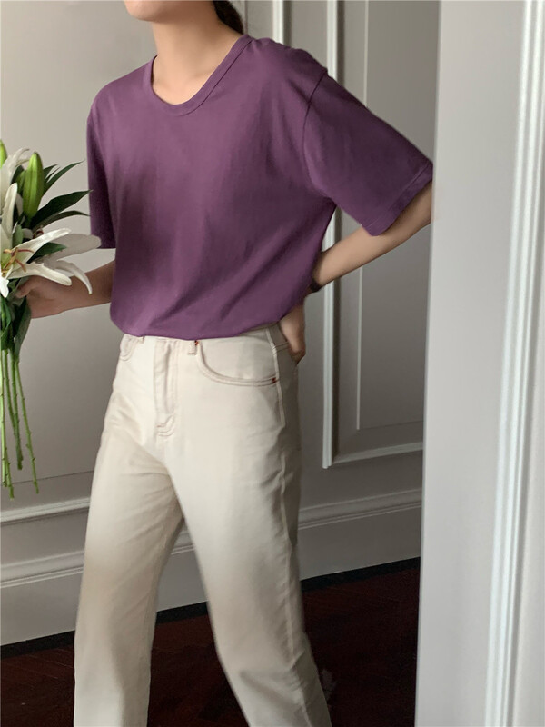 [feeding] simple solid color versatile short sleeve T-shirt ys3-8828# cqw