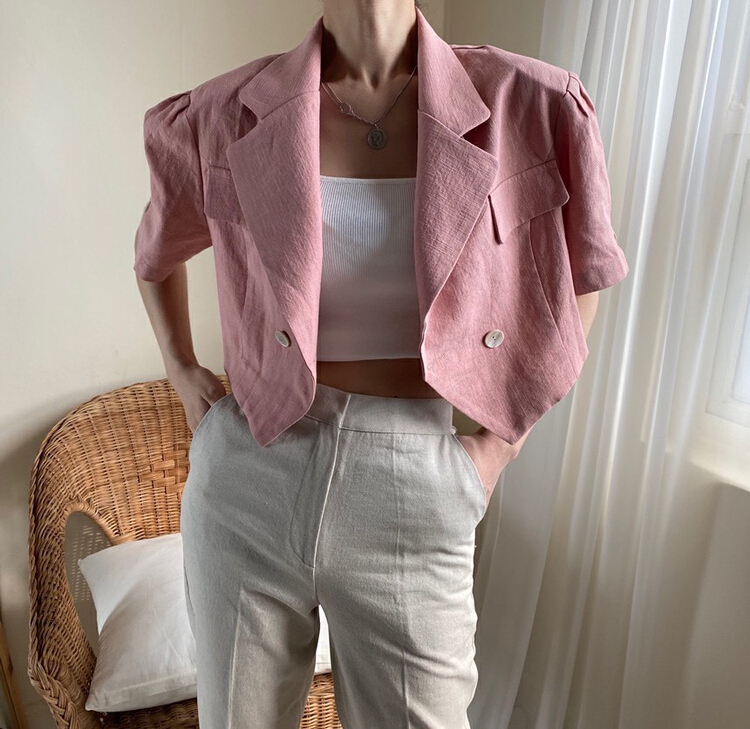 [savage] Vintage Lapel one button loose and versatile bubble sleeve linen short coat e8086# WPL