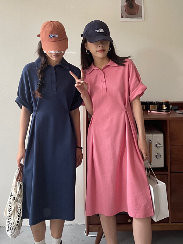 New in early summer! [B plus] casual lazy Polo waist dress 22-9234-2# HBx