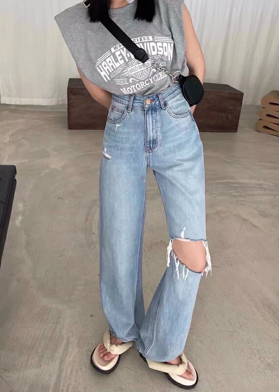 [lsjd] pierced design versatile straight jeans mt9023# WTT