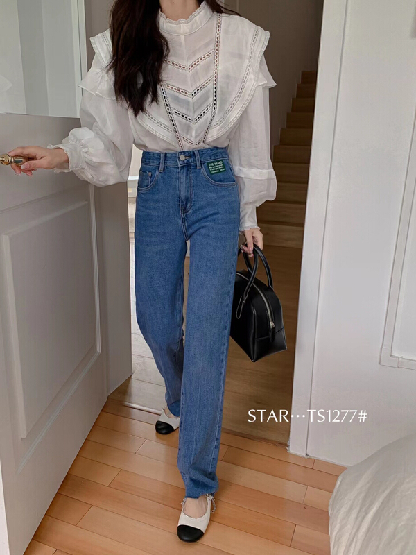 Original price 104.99! New year in early spring! [star] loose and versatile rough edge mopping jeans ts1277# CLS