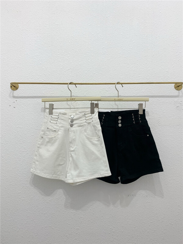 [u.she] high waist three button versatile denim shorts 26113# cqw
