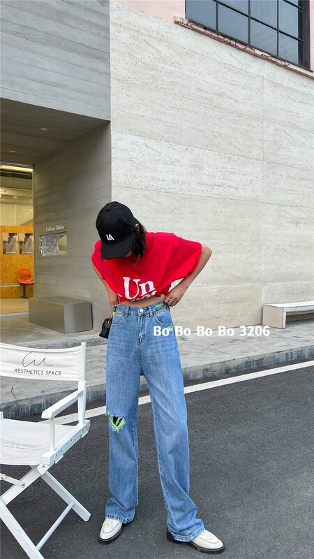[Bobo] personalized color matching loose casual jeans 3206# cqw