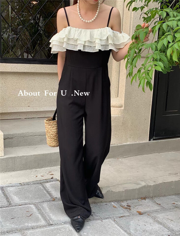 [about for u] contrast color wood ear side suspender Jumpsuit 66192# lwy