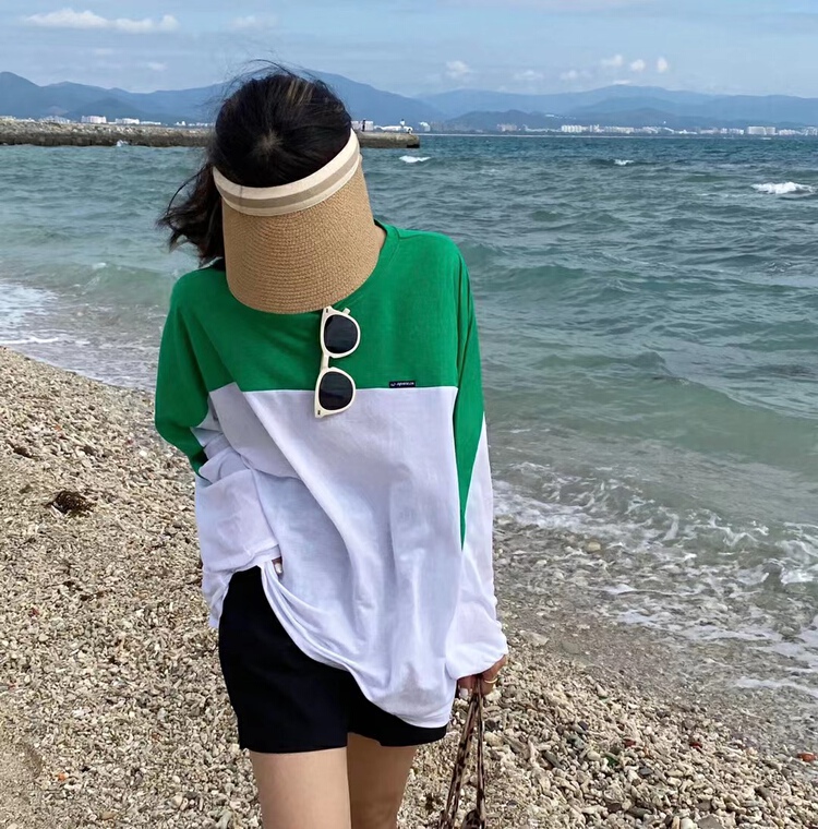 New year in early spring! [one seven] Korean round neck contrast long sleeve T-shirt (without sunglasses) t5691# LSL