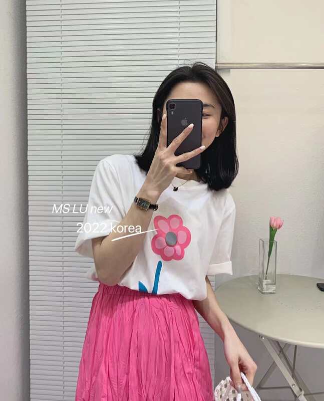 Stock! In early summer! [Xiaolu family] floret print loose short sleeve T-shirt 80326\wtt