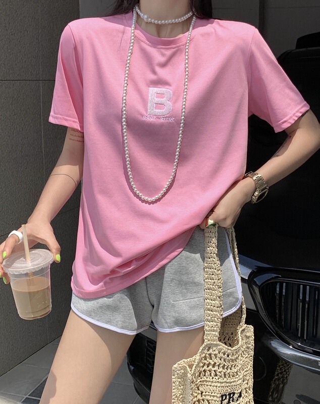 [our] heavy industry letter versatile loose short sleeve T-shirt 9682# LSW