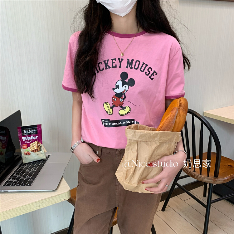 New year in early spring! [nice studio] Mickey color blocking versatile short sleeve T-shirt 9931# zxl