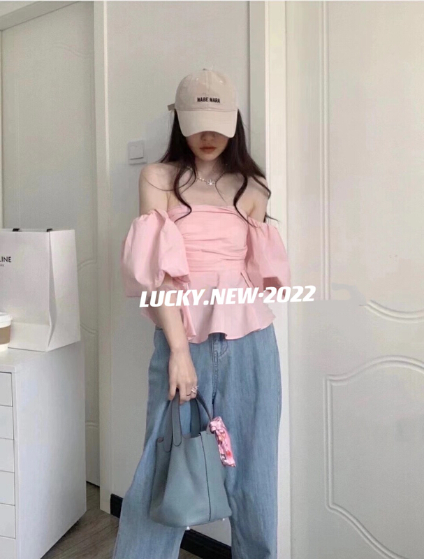 【LUCKY】 一字領泡泡袖抹胸小衫  8782#  ZXX