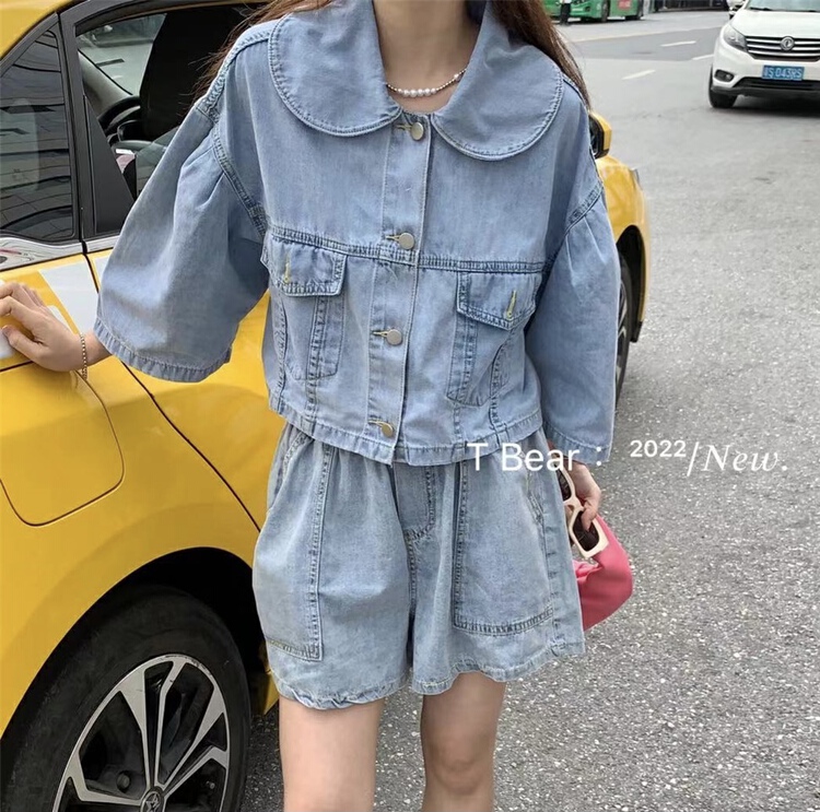 [t.bear] Korean elastic waist fashionable denim shorts 21058# zxx