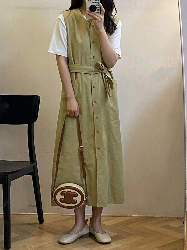 goods in stock! New in early summer! [tototellme] Korean simple loose strap skirt (with waist rope) 20366# HBx