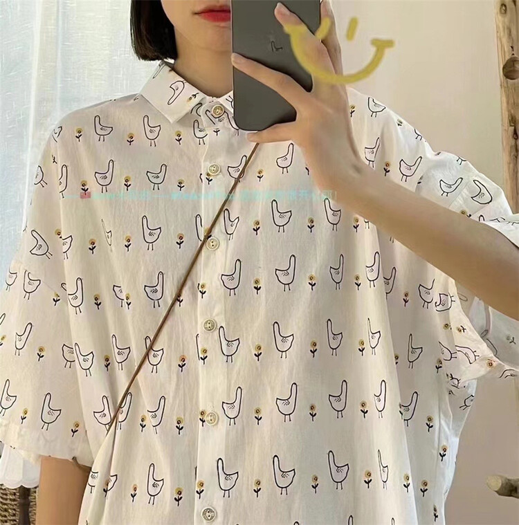 New in early summer! [Hua +] simple casual duck print loose shirt ys1-0099# LSW