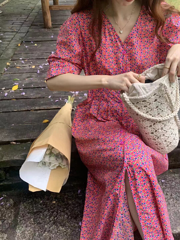 New year in early spring! [zicci] little woman's Vintage Floral V-neck loose dress 106539# lwy